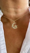Load image into Gallery viewer, 18k Gold Filled CZ Pave Moon & Star Necklace Charm