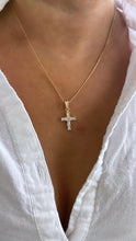 Load image into Gallery viewer, 18k Gold Filled Clear CZ Baguette Stone Cut Cross Pendant In 2 Sizes