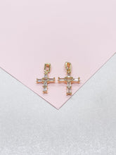 Load image into Gallery viewer, 18k Gold Filled Clear CZ Baguette Stone Cut Cross Pendant In 2 Sizes