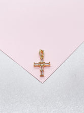 Load image into Gallery viewer, 18k Gold Filled Clear CZ Baguette Stone Cut Cross Pendant In 2 Sizes