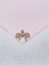 Load image into Gallery viewer, 18k Gold Filled Dainty CZ Bow Pendant Charm