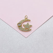 Load image into Gallery viewer, 18k Gold Filled CZ Pave Moon & Star Necklace Charm