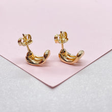 Load image into Gallery viewer, 18k Gold Filled Open Smooth Tiny 3 Rowwed Earring Stud