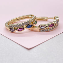 Load image into Gallery viewer, 18k Gold Filled Huggie Hoop With Colorful Marquise cut Stones and CZ Pave
