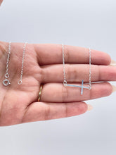 Load image into Gallery viewer, Silver Filled Curb Link Choker: Dainty Cross Necklace, Religious Jewelry