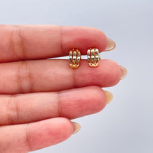 Load image into Gallery viewer, 18k Gold Filled Open Smooth Tiny 3 Rowwed Earring Stud