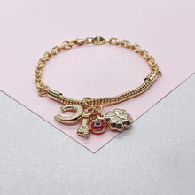Load image into Gallery viewer, 18k Gold Filled Snake and Curb Link Bracelet with Lucky Charm Bundle Available in 2 Colors