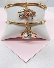 Load image into Gallery viewer, 18k Gold Filled Snake and Curb Link Bracelet with Lucky Charm Bundle Available in 2 Colors