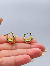 Load image into Gallery viewer, 18k Gold Filled Gold Basket Hoop with Mismatched Pearl and CZ Stones Engraved