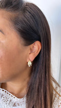 Load image into Gallery viewer, 18k Gold Filled Gold Basket Hoop with Mismatched Pearl and CZ Stones Engraved