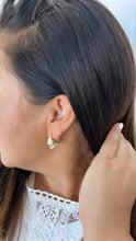Load image into Gallery viewer, 18k Gold Filled Gold Basket Hoop with Mismatched Pearl and CZ Stones Engraved