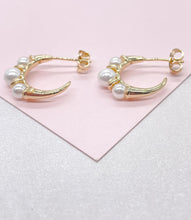 Load image into Gallery viewer, 18k Gold Filled Smooth Gold Plain Hoop With Peal Beads Engraved