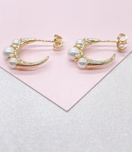 Load image into Gallery viewer, 18k Gold Filled Smooth Gold Plain Hoop With Peal Beads Engraved