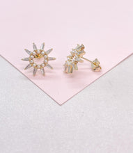 Load image into Gallery viewer, 18k Gold Filled Sunburst Pearl Earring Crowned with CZ