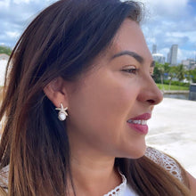 Load image into Gallery viewer, 18k Gold Filled CZ Pave Star and Faux Pearl Stud Earring Featuring StarFish