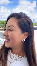 Load image into Gallery viewer, 18k Gold Filled Open Circle Drop Earring featuring Smooth Pearls all around and flower