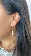 Load image into Gallery viewer, 18k Gold Filled Cylinder-Cone Shape Drop Earring featuring a Small Smooth Pearl