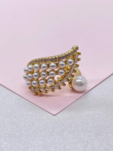 Load image into Gallery viewer, Adjustable 18k Gold Filled Leaf Shape Mini Pearl Ring with Marquise CZ