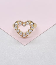 Load image into Gallery viewer, Adjustable 18k Gold Filled Pearl Heart Outline Ring