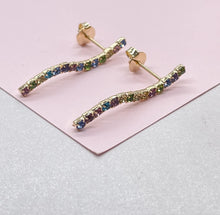 Load image into Gallery viewer, 18k Gold Filled Dainty Colorful CZ Pave Line Stud Earring
