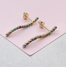 Load image into Gallery viewer, 18k Gold Filled Dainty Colorful CZ Pave Line Stud Earring
