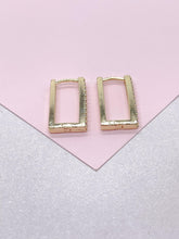 Load image into Gallery viewer, 18k Gold Filled Minimalist Rectangle CZ Pave Hoop Earring