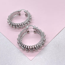 Load image into Gallery viewer, 18K GoldFilled Two Row Cuban Link Hoop Earrings With CZ Row