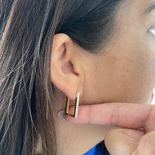 Load image into Gallery viewer, 18k Gold Filled Minimalist Rectangle CZ Pave Hoop Earring