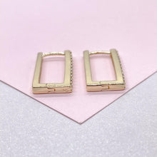 Load image into Gallery viewer, 18k Gold Filled Minimalist Rectangle CZ Pave Hoop Earring