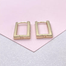 Load image into Gallery viewer, 18k Gold Filled Minimalist Rectangle CZ Pave Hoop Earring