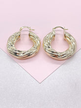 Load image into Gallery viewer, 18k Gold Filled Twisted Hoop Earrings: Thick Flat Hoops