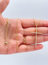 Load image into Gallery viewer, 18k Gold Filled 1.5mm Ultra-Thin CZ Cross Pendant with Paper Clip Chain