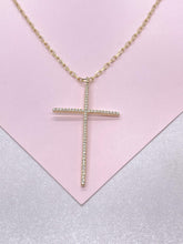 Load image into Gallery viewer, 18k Gold Filled 1.5mm Ultra-Thin CZ Cross Pendant with Paper Clip Chain