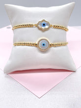 Load image into Gallery viewer, 18k Gold Filled Beaded Blue Eye Adjustable bracelet