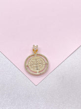 Load image into Gallery viewer, Sophisticated 18k Gold Filled St. Benedict Charmed Crowned With Micro CZ Stones