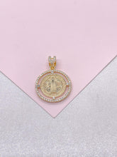 Load image into Gallery viewer, Sophisticated 18k Gold Filled St. Benedict Charmed Crowned With Micro CZ Stones