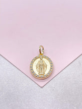 Load image into Gallery viewer, 18k Gold Filled Virgin Mary Medallion Pendant Crowned with CZ Stones