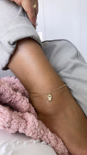 Load image into Gallery viewer, 18k Gold Filled Dainty Satellite Anklet featuring Blue Evil Eye Hamsa Charm, Protection Jewelry