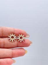 Load image into Gallery viewer, 18k Gold Filled Sunburst Pearl Earring Crowned with CZ