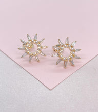 Load image into Gallery viewer, 18k Gold Filled Sunburst Pearl Earring Crowned with CZ