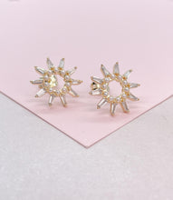 Load image into Gallery viewer, 18k Gold Filled Sunburst Pearl Earring Crowned with CZ