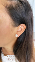 Load image into Gallery viewer, 18k Gold Filled Round Stud with mini baguette zirconias and a baby pearl in the middle