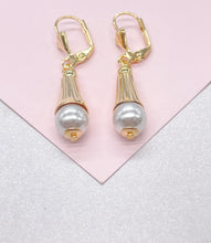 Load image into Gallery viewer, 18k Gold Filled Cylinder-Cone Shape Drop Earring featuring a Small Smooth Pearl