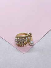 Load image into Gallery viewer, Adjustable 18k Gold Filled Leaf Shape Mini Pearl Ring with Marquise CZ