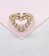 Load image into Gallery viewer, Adjustable 18k Gold Filled Pearl Heart Outline Ring