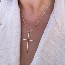 Load image into Gallery viewer, 18k Gold Filled 1.5mm Ultra-Thin CZ Cross Pendant with Paper Clip Chain