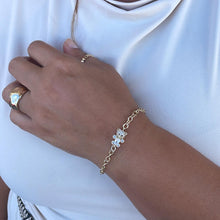 Load image into Gallery viewer, 18k Gold Filled Adjustable Curb Link Bracelet With CZ Teddy Bear Center