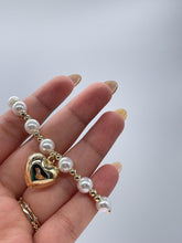 Load image into Gallery viewer, 18k Gold Filled Gold And Pearl Bead necklace with Puffy Heart Center