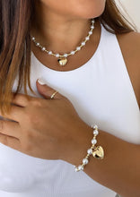 Load image into Gallery viewer, 18k Gold Filled Gold And Pearl Bead necklace with Puffy Heart Center