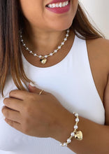 Load image into Gallery viewer, 18k Gold Filled Gold And Pearl Bead necklace with Puffy Heart Center
